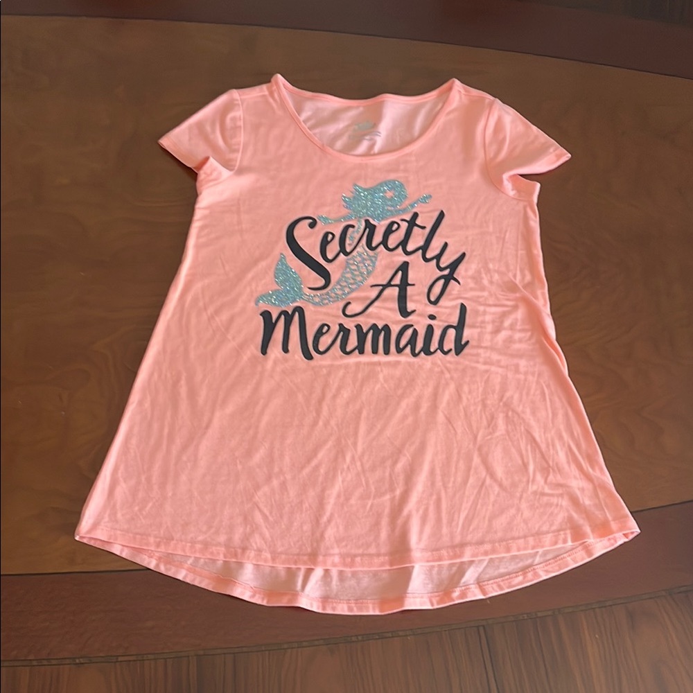 Justice Coral Short Sleeve Tee with Sassy Lil Mermaid Graphic